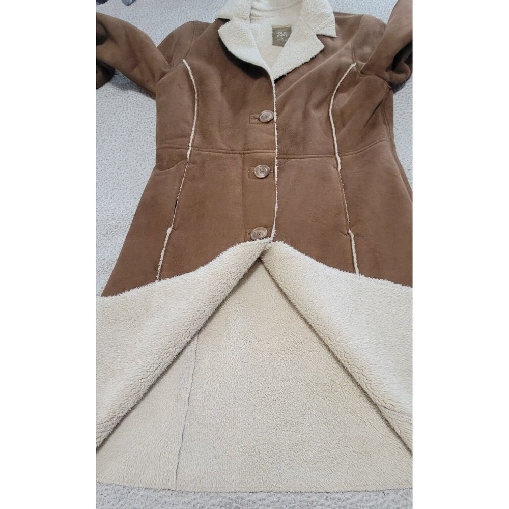 Old Navy Womens Brown Faux Suede Sherpa Lined Trench Coat Jacket Size Medium - Picture 6 of 14